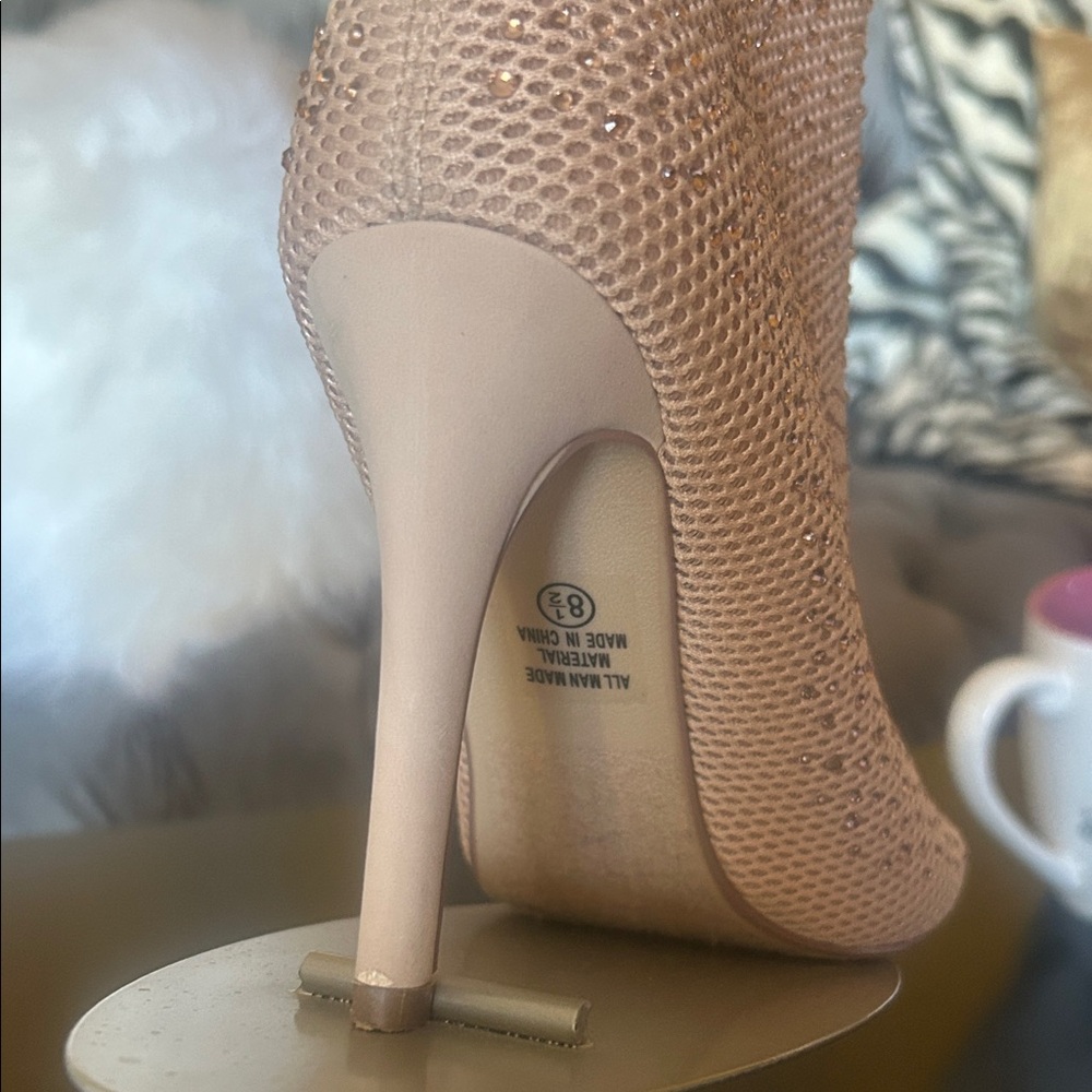 Elegant Cream Peep-Toe Ankle Boots - Picture 5 of 13